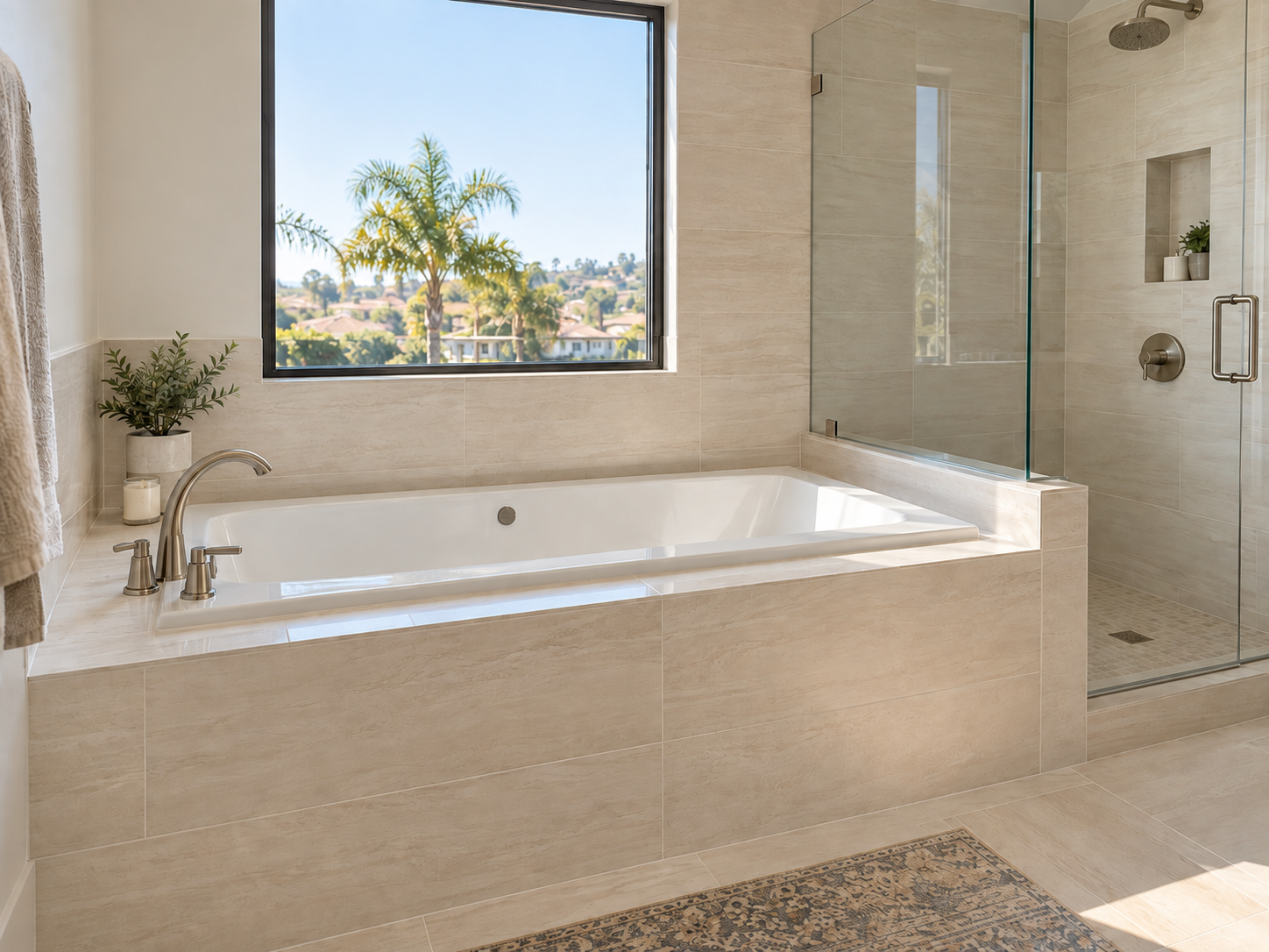 Bathroom wall and tub surround tile installation in Irvine