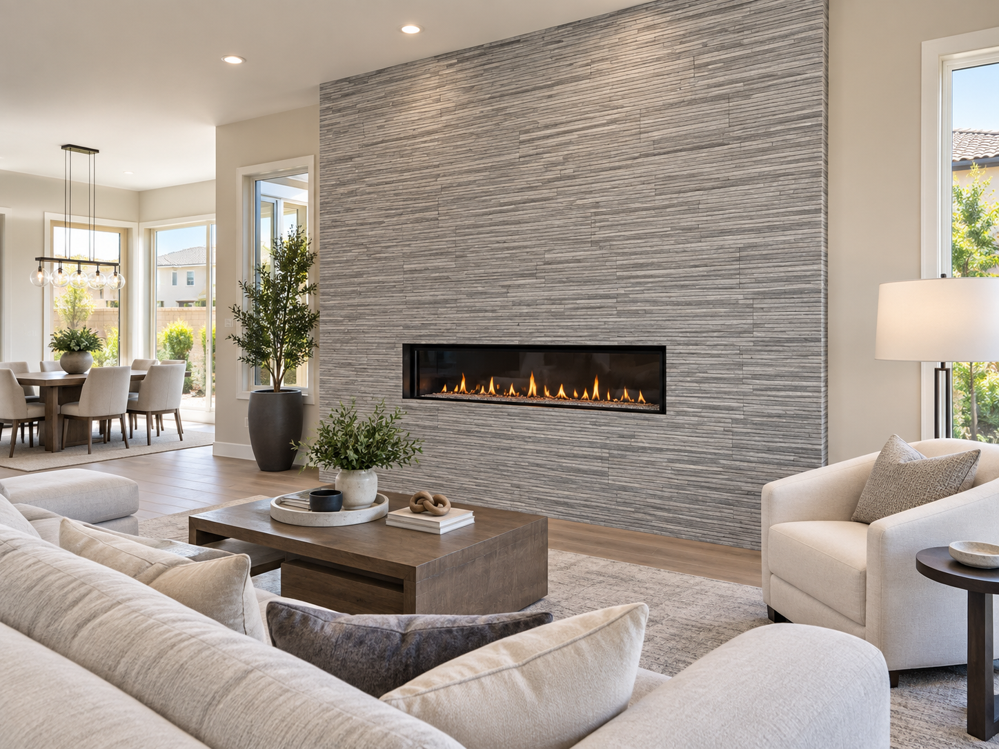 Full-height fireplace tile feature wall in Irvine