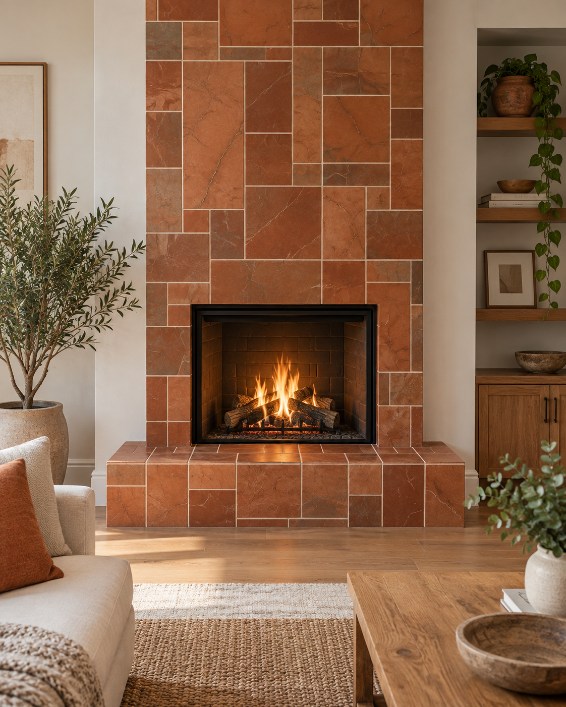 Fireplace hearth tile installation in Irvine