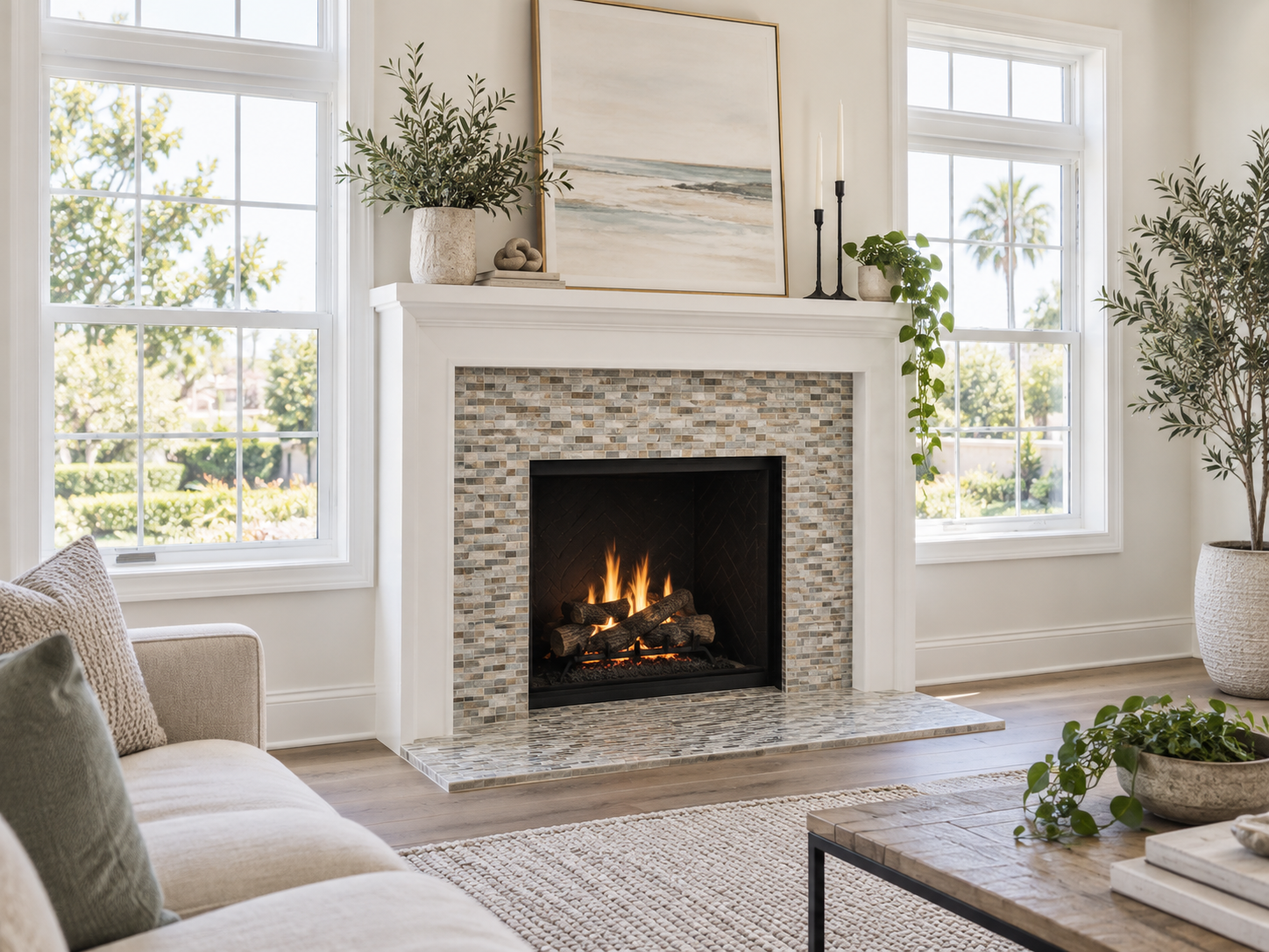 Fireplace surround tile installation in Irvine