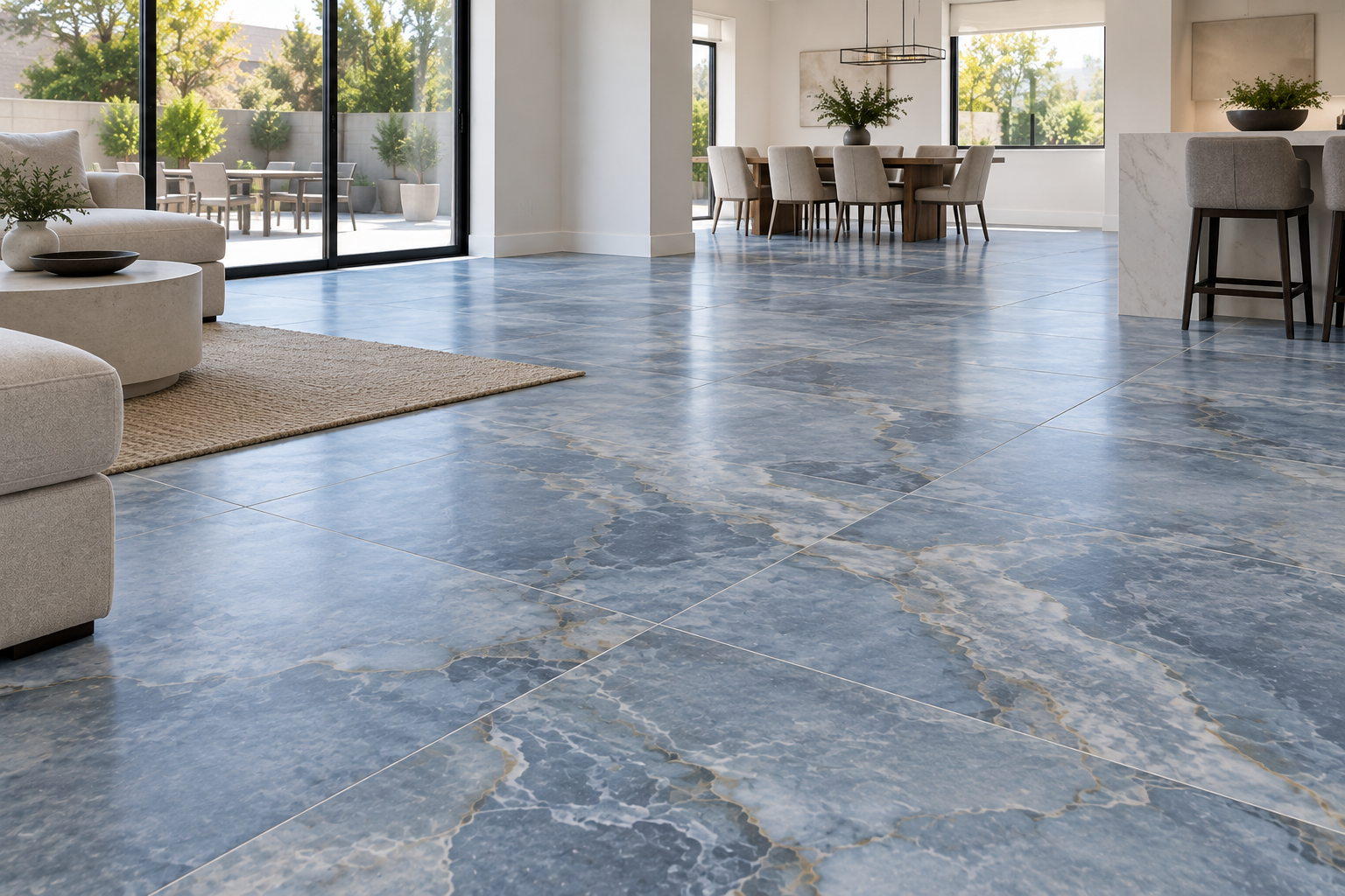 Large-format porcelain floor tile installation in Irvine
