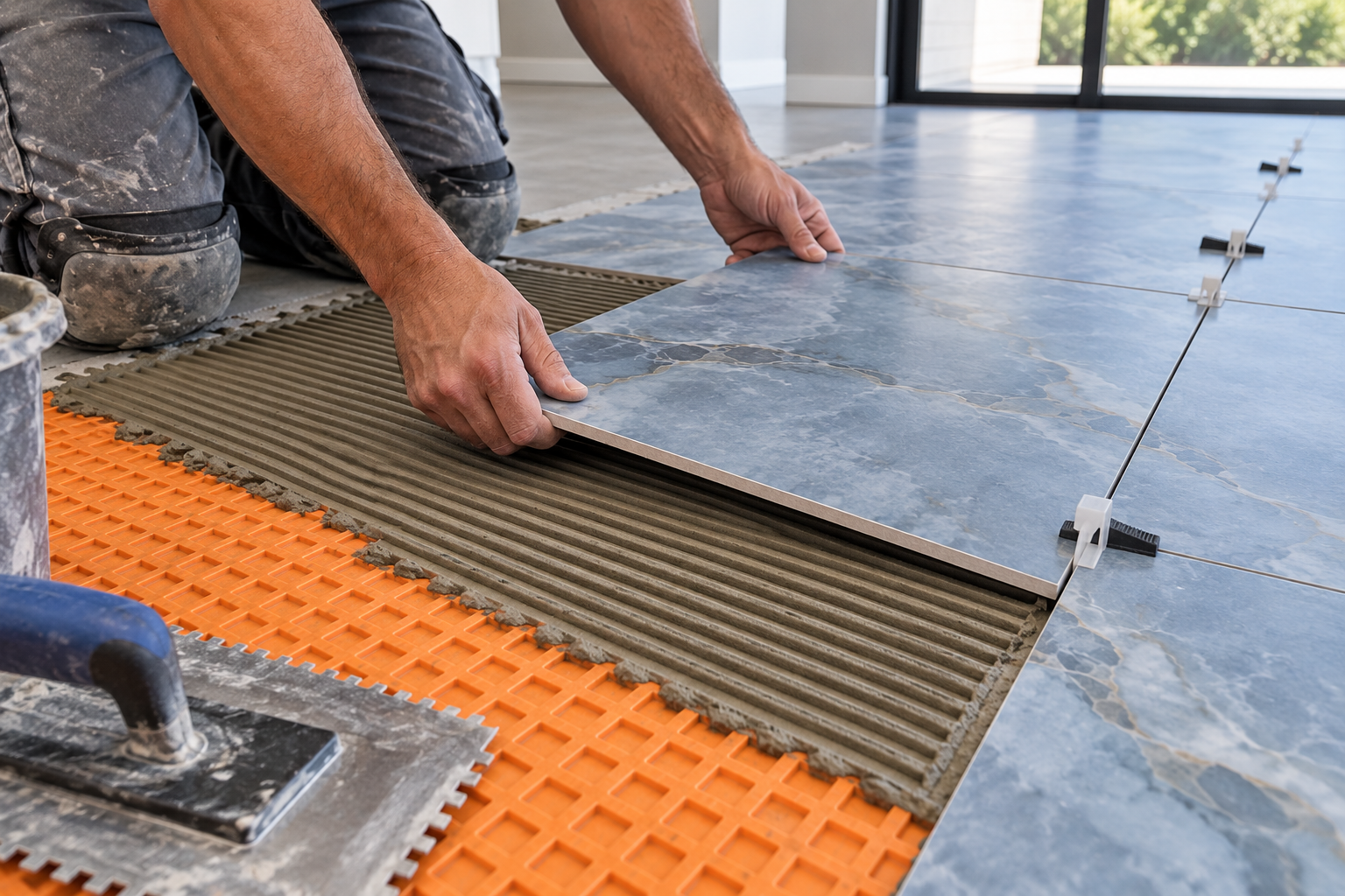 Floor preparation before tile installation in Irvine