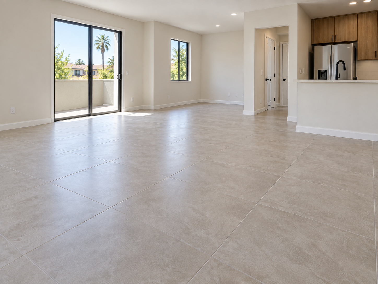 Vacant Irvine rental property with durable porcelain tile flooring between tenants