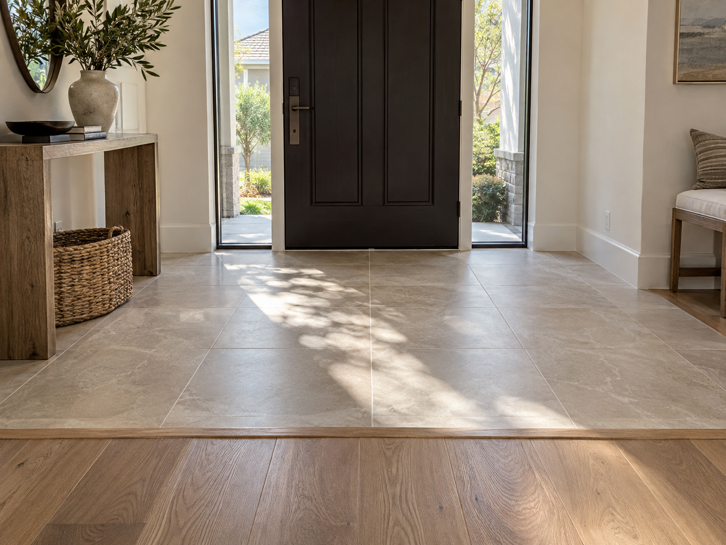 Small entryway floor tile installation in Irvine