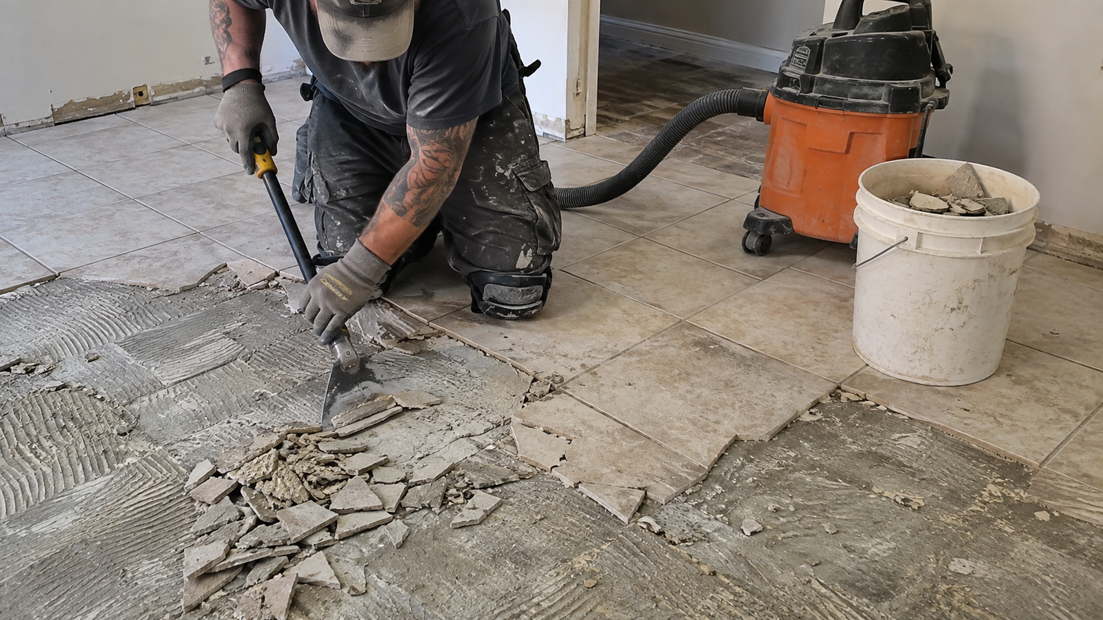 Tile demolition and surface preparation for an Irvine tile installation project
